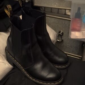 Dr. Martens Black Chelsea Boots with Yellow Welt Stitching